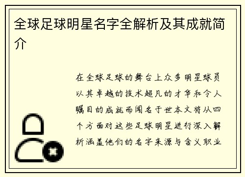 全球足球明星名字全解析及其成就简介